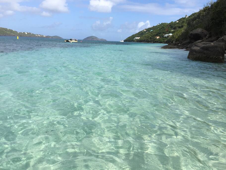 5 minutes by car to Magen’s Beach.
It’s surreal to go before 8:00 a.m
No charge, very few people & the pale iridescent color of the water is indescribably calming. You can walk out in the water along the cliffs for more than 300 feet!