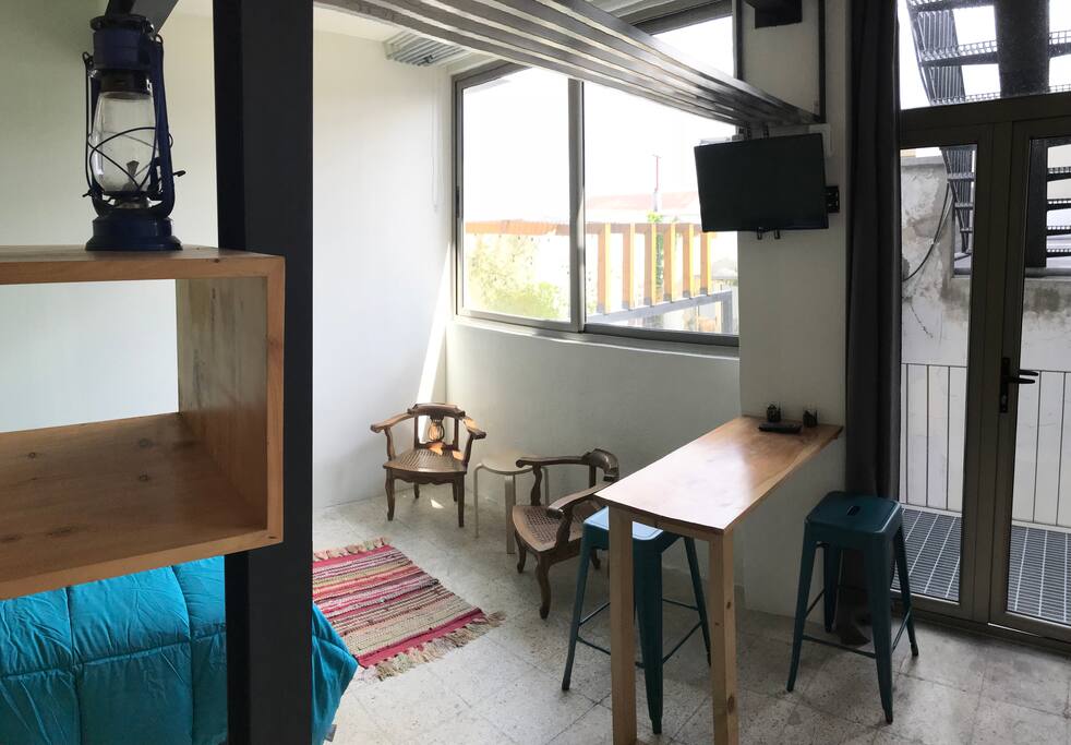 Big sliding windows, dining/work table