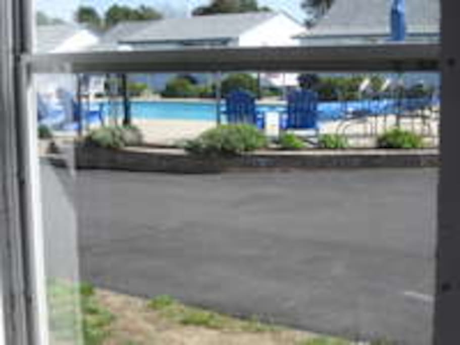 View from porch to pool area