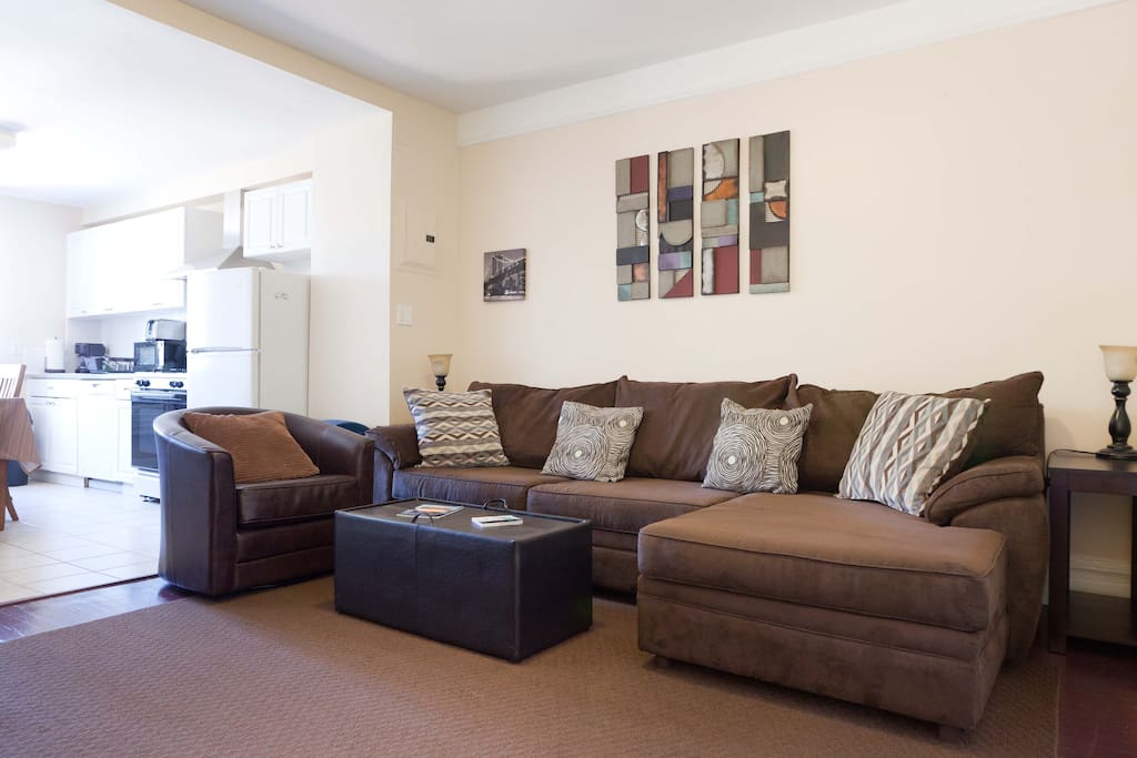 Spacious and comfortable sectional sofa with gel memory foam pullout bed.