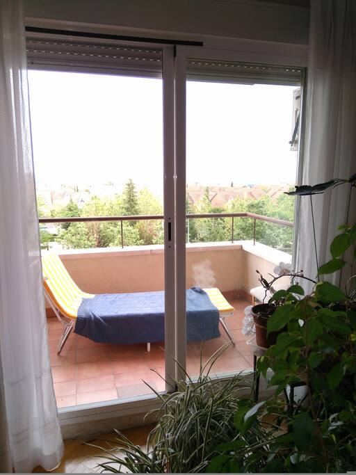 Terraza, con sol hasta el mediodía.