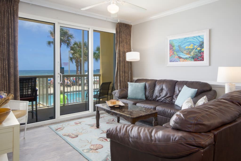 The living room includes a Queen sofa sleeper so that this home will comfortably