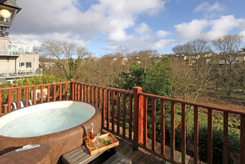 The soft tub overlooking Otter Valley and The River Wygyr