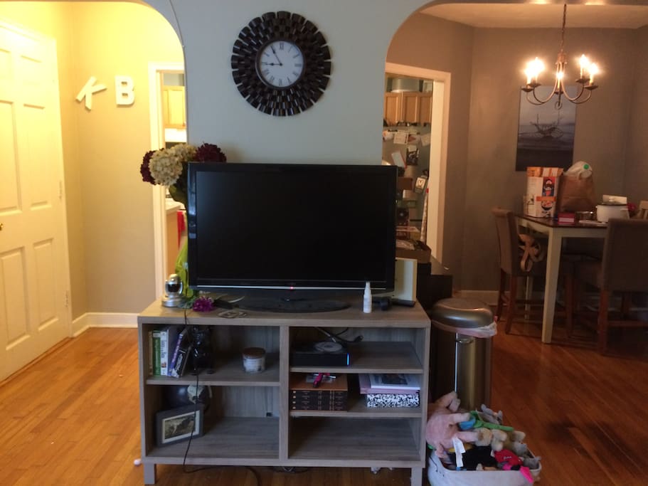 We have an open layout in the living space, a rare find in Boston!