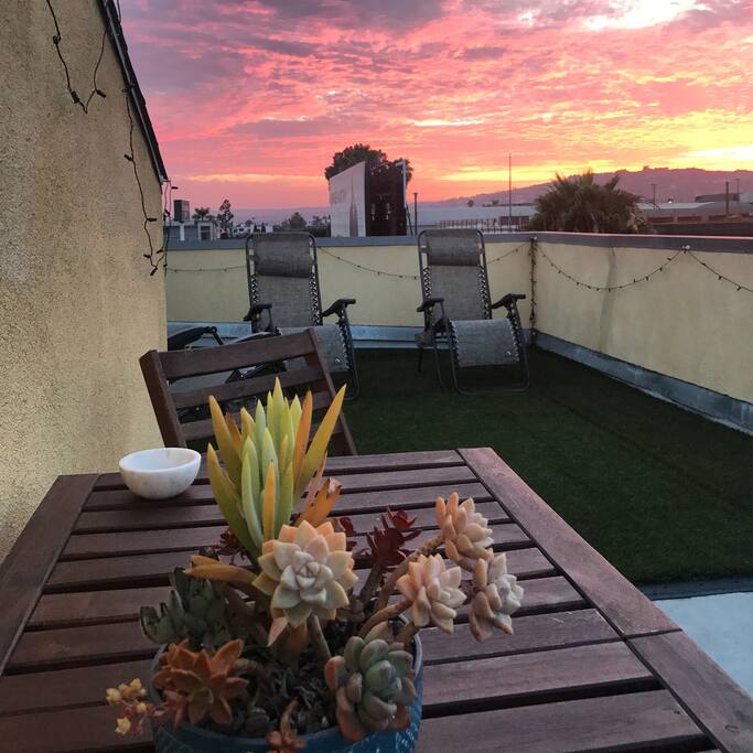 Roof deck at sunset