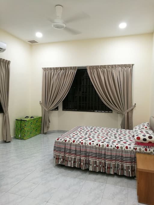 Master Bedroom: Bright and cozy design with full set of furniture and attached bathroom. Suitable for family or bride room.