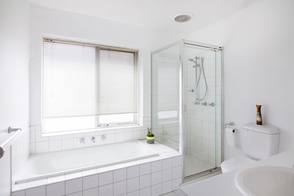 The bathroom is located on the same level as the bedroom.