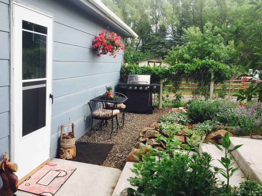 Back entrance/BBQ & patio area