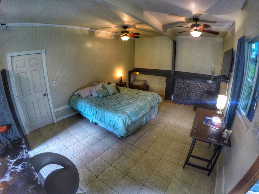 A self-contained studio with a king-size memory-foam bed awaits.