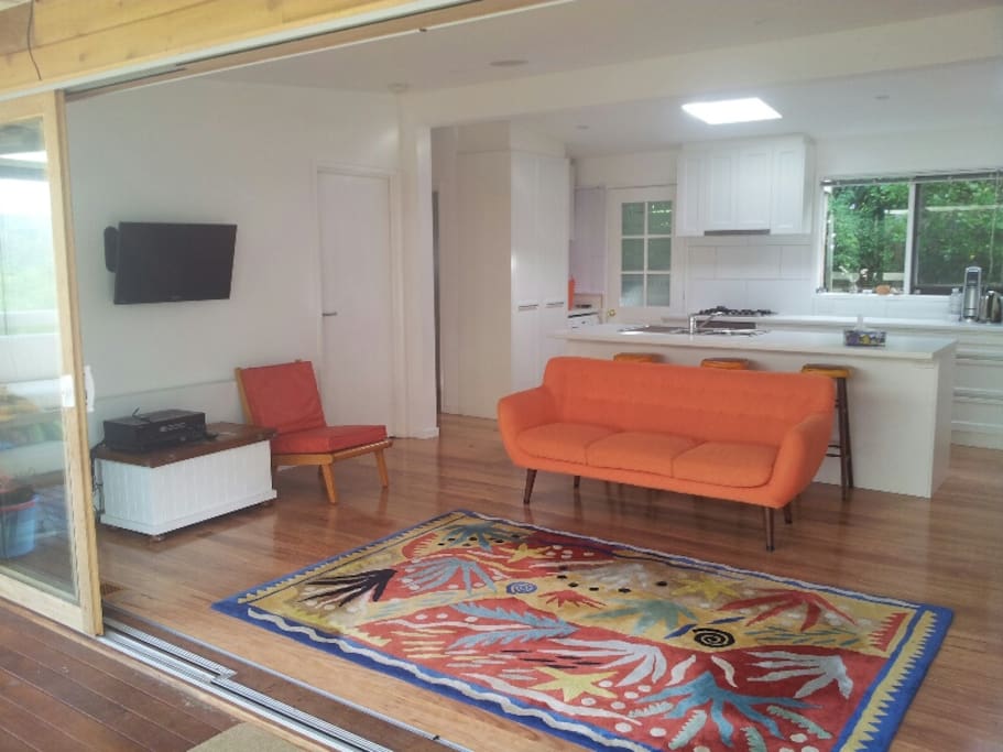 Open plan living & kitchen, viewed from the deck
