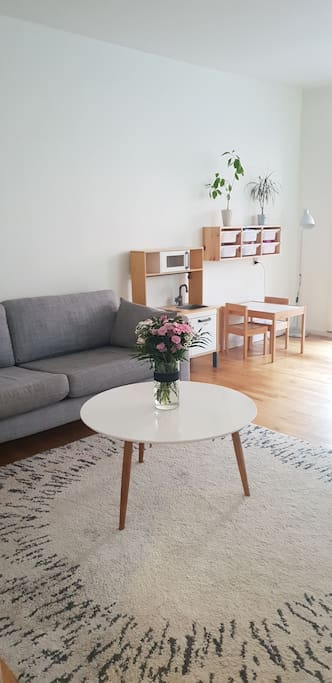 Igen stuen, med legekøkken samt masser af legetøj til børnene.