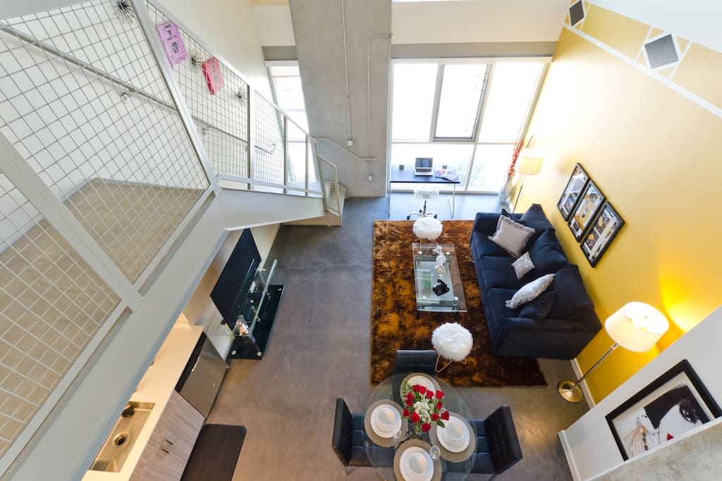 Gorgeous living room with custom decorations and high ceilings
