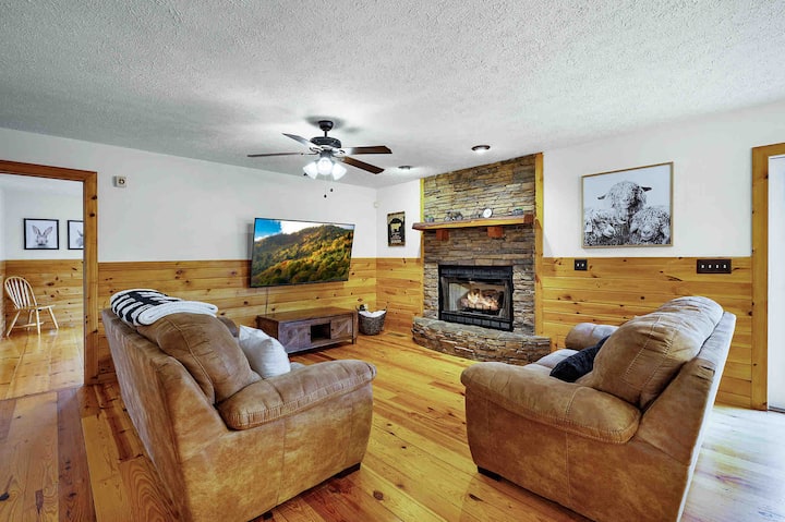 Living room on the main level with gas fireplace