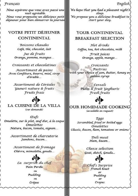 Menu inclus