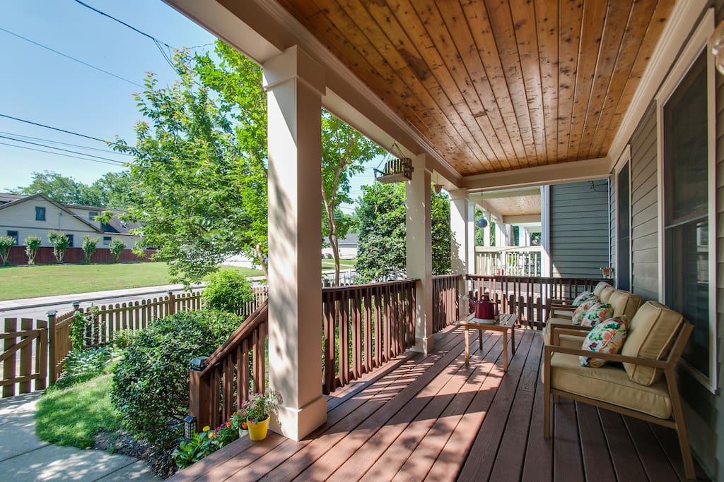 Large, private front porch, running the length of the house. Perfect for taking in a beautiful Nashville day.