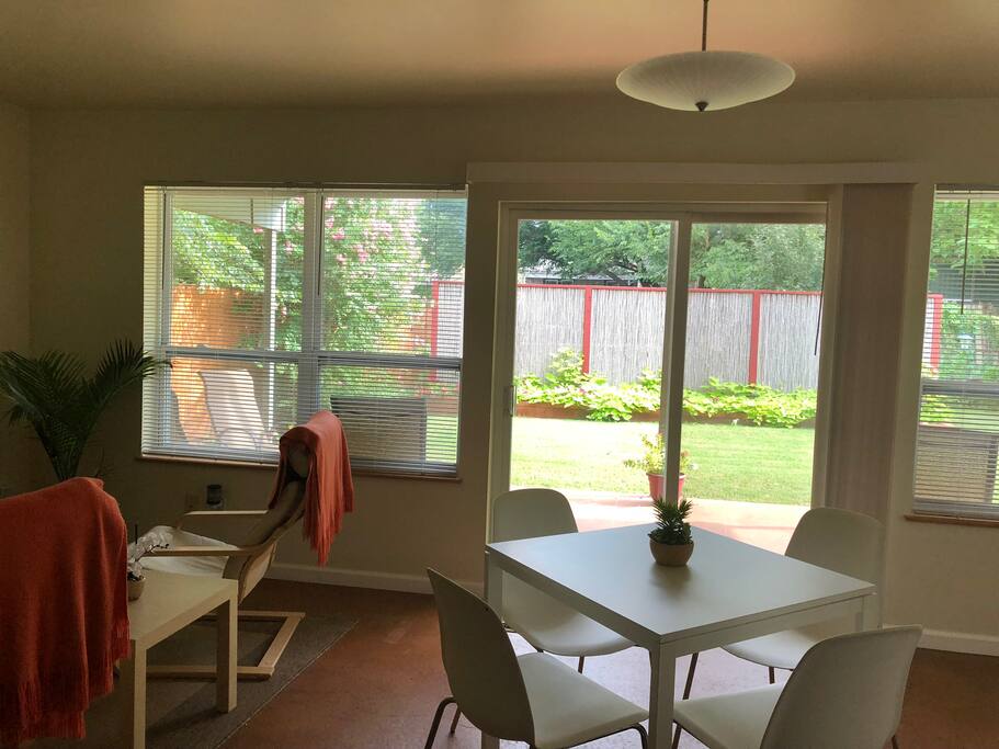 Beautiful view throughout the bungalow looking out at the serene backyard!