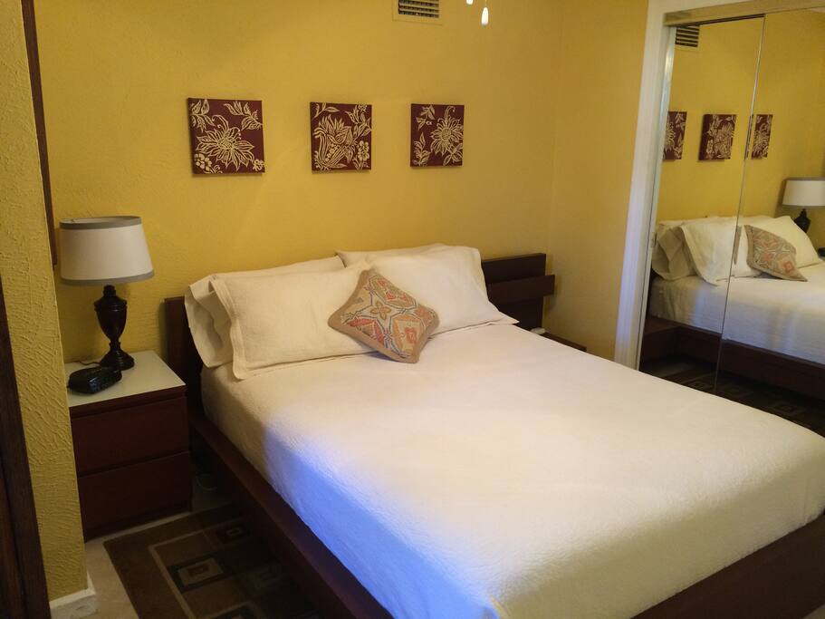 Queen size platform bed.