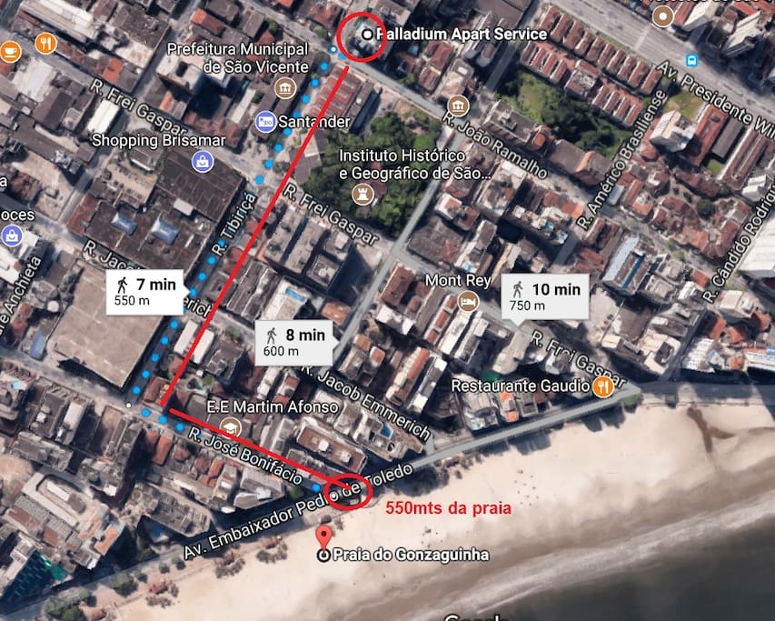 Distância para a praia