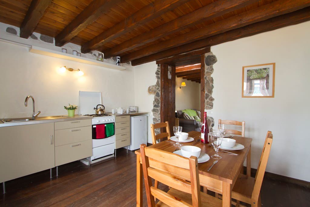 Kitchen and dining area in the cottage