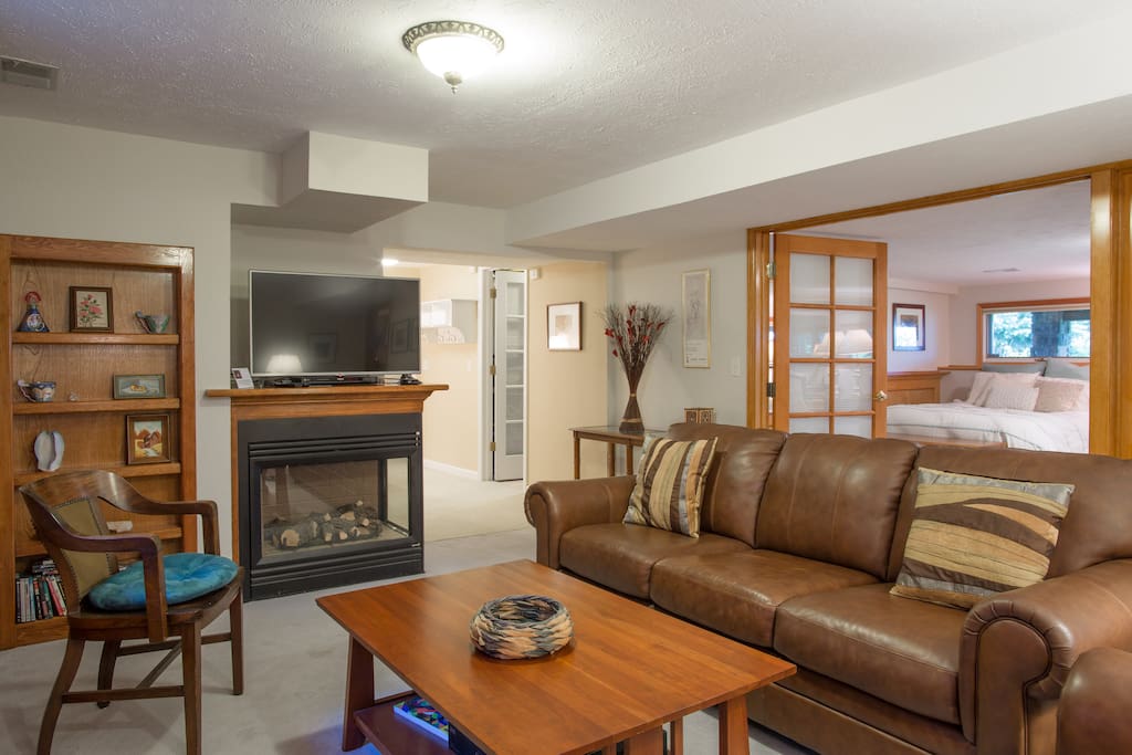 Family room with gas burning fireplace