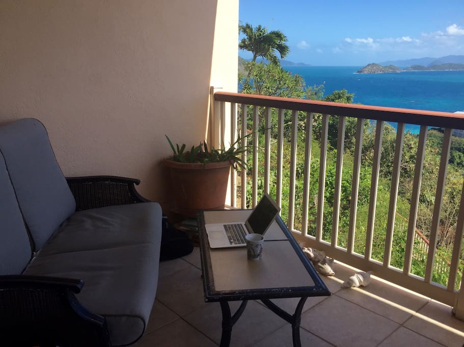 Check your email over coffee on your shaded deck.