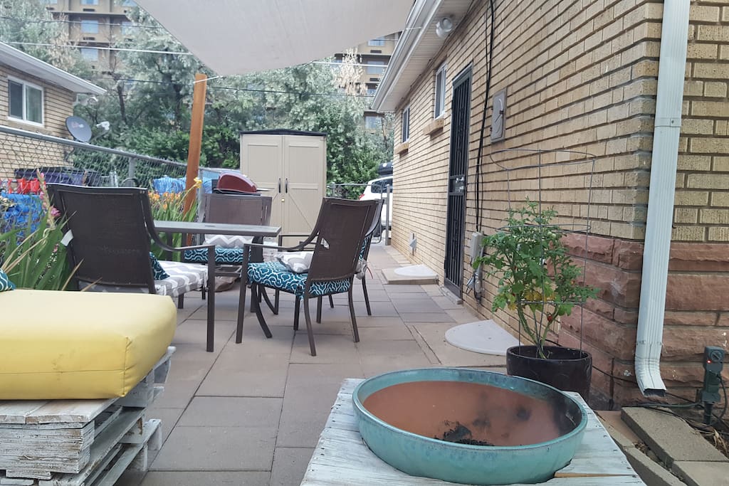 Sitting on patio love seat