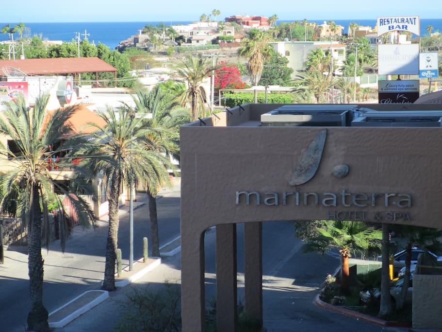 The condos and the hotel share the same entrance.