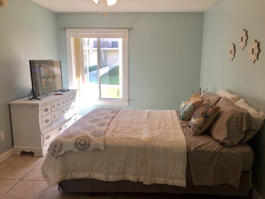 Wake up to Florida sunshine in our roomy bedroom and Queen size bed.