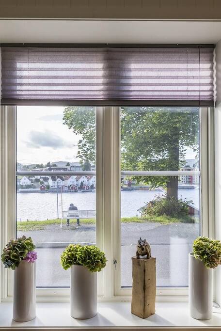 Veldig koselig med sjøutsikt fra spisestuen.