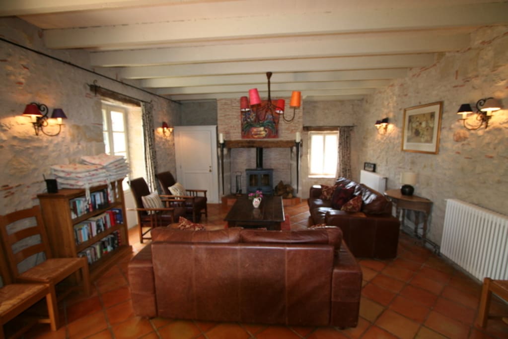 Farmhouse, lounge with log burner
