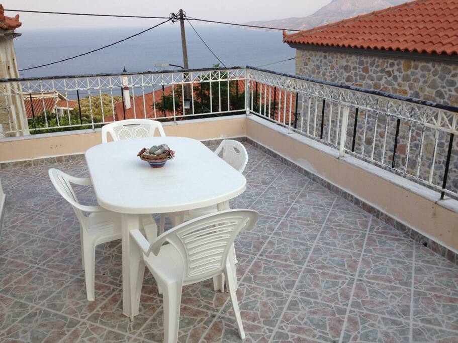 Balcony overlooking the Aegean Sea!