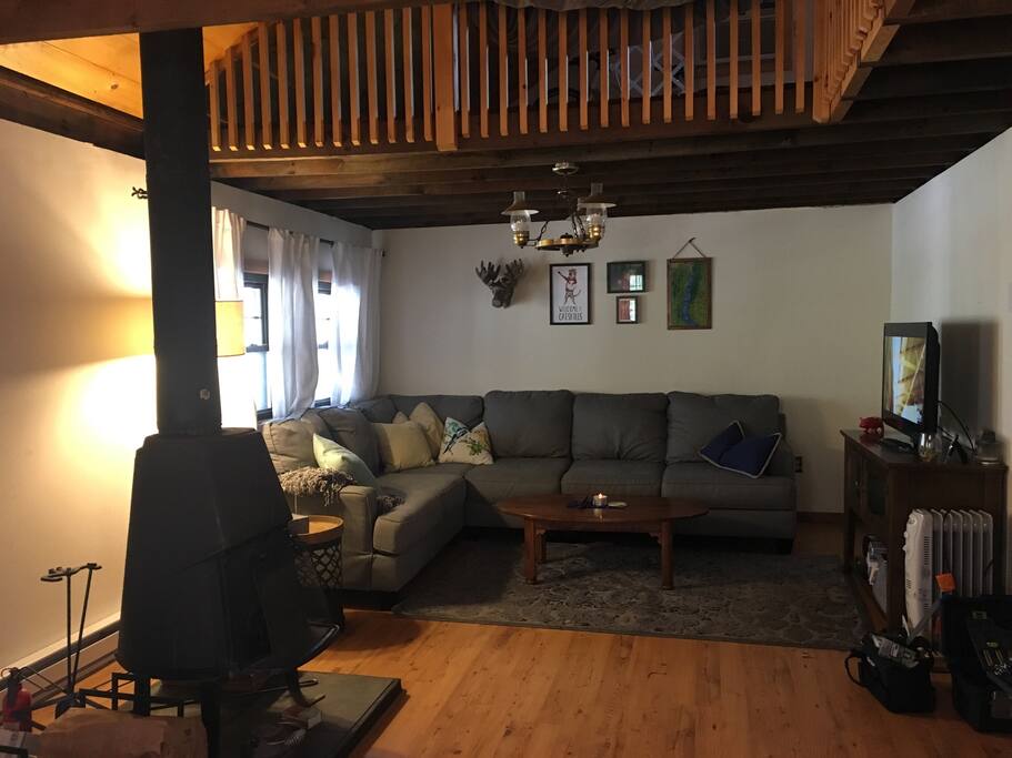 Living room with potbelly stove