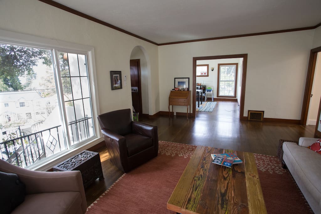 Sunny family room with Bay views