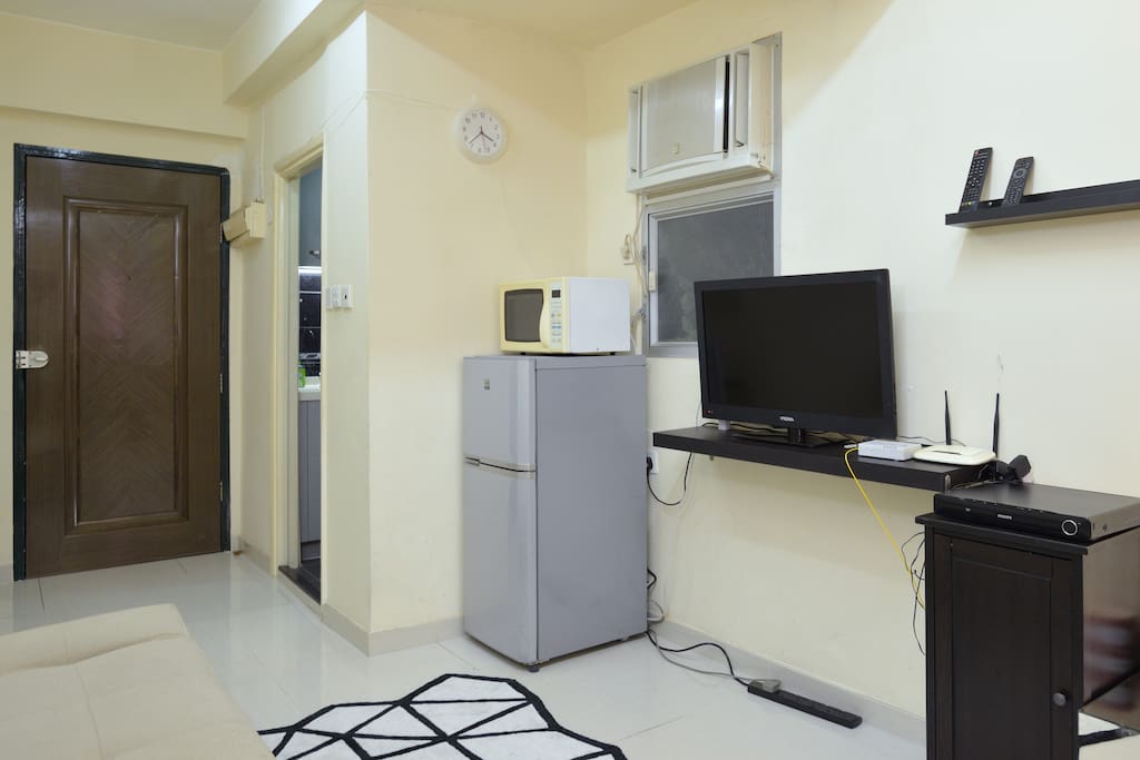 A refrigerator, and a microwave