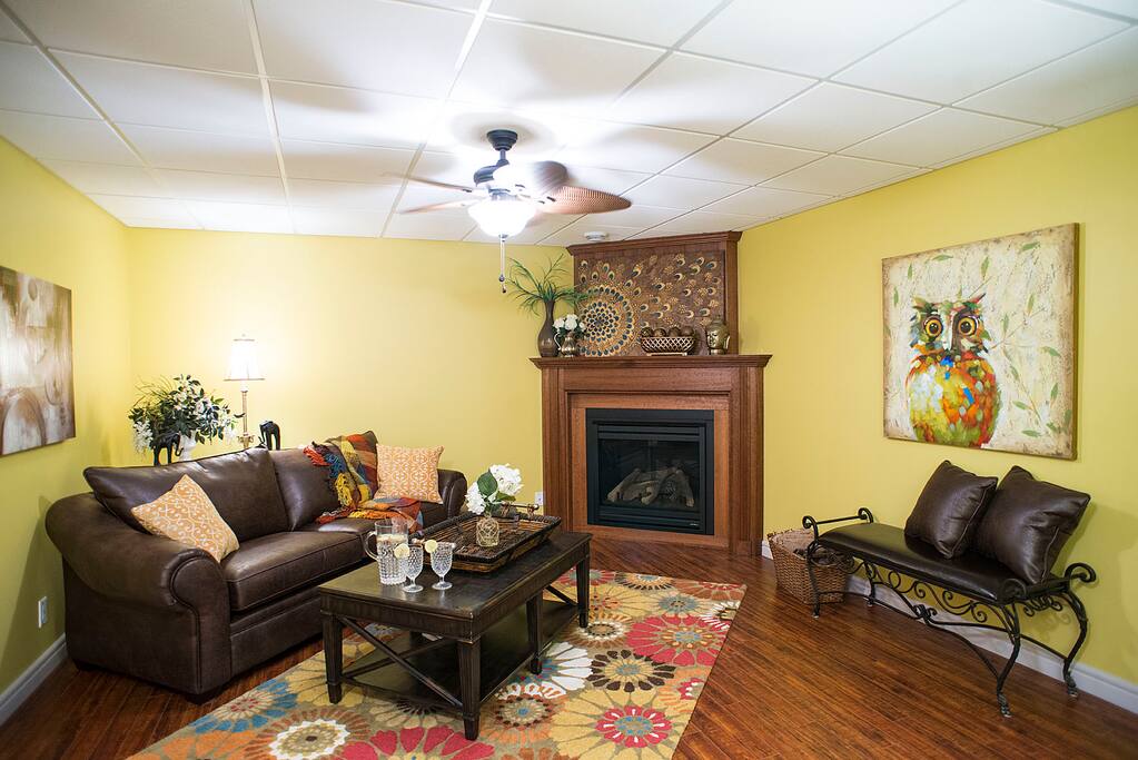 Cozy up next to the fireplace and watch a movie.