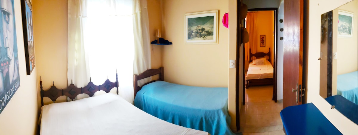 ห้อง 3 - เตียงควีนไซส์ + เตียงเดี่ยว
หน้าต่างมีฉากกั้นป้องกันแมลงไฟดับและม่าน