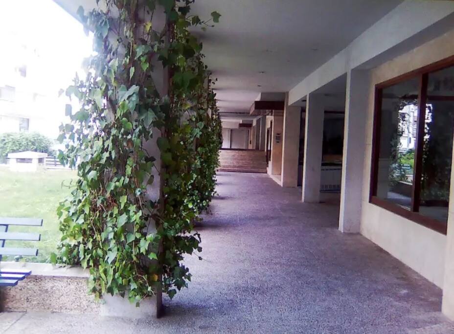El edificio tiene amplios jardines. The building has got large gardens.