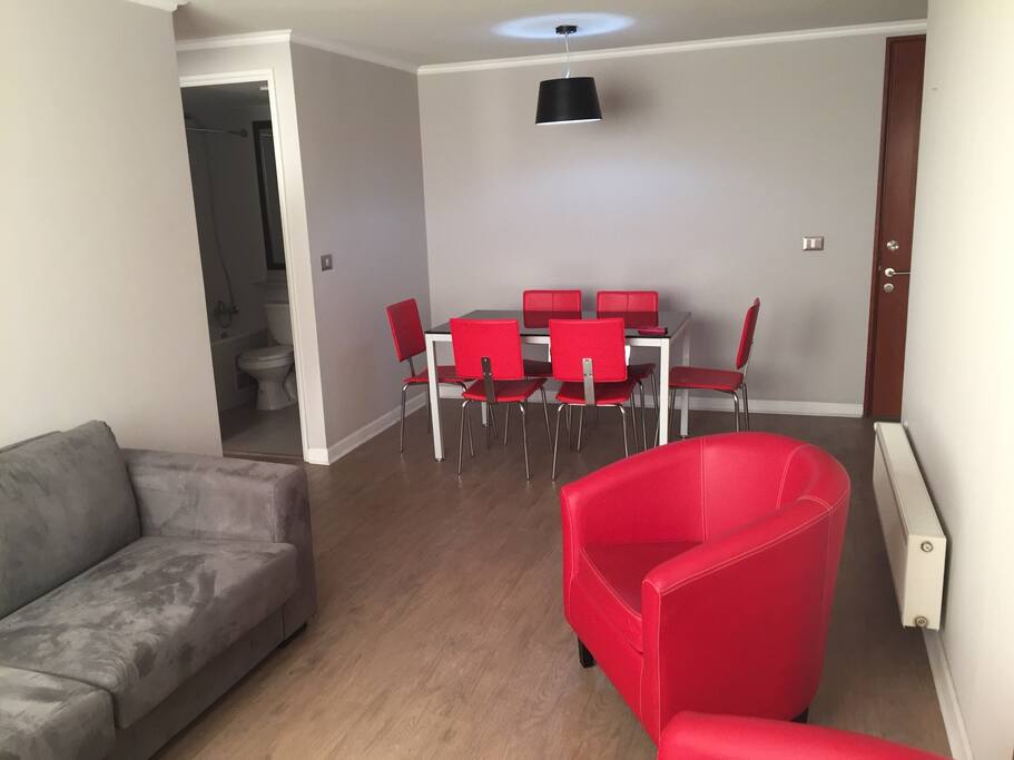 Espacios amplios y limpios
Cuenta con sofá cama gris de 2 plazas