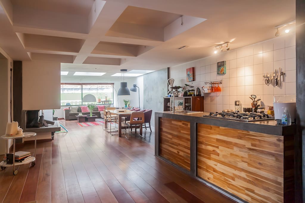 Wooden floors, lots of natural light everywhere in the apartment.