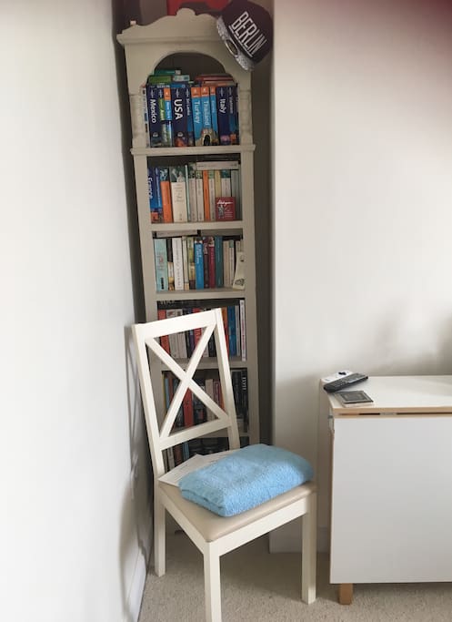 Travel books, chair & drop leaf table for working/study if needed