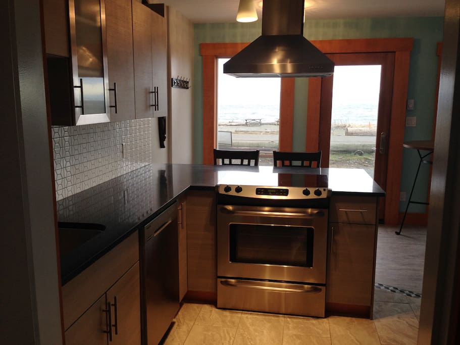 Kitchen with view of the beach