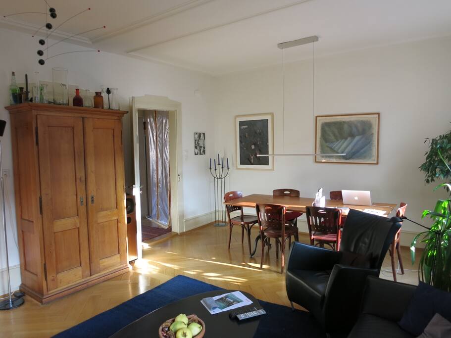 Wooden dining table in living room