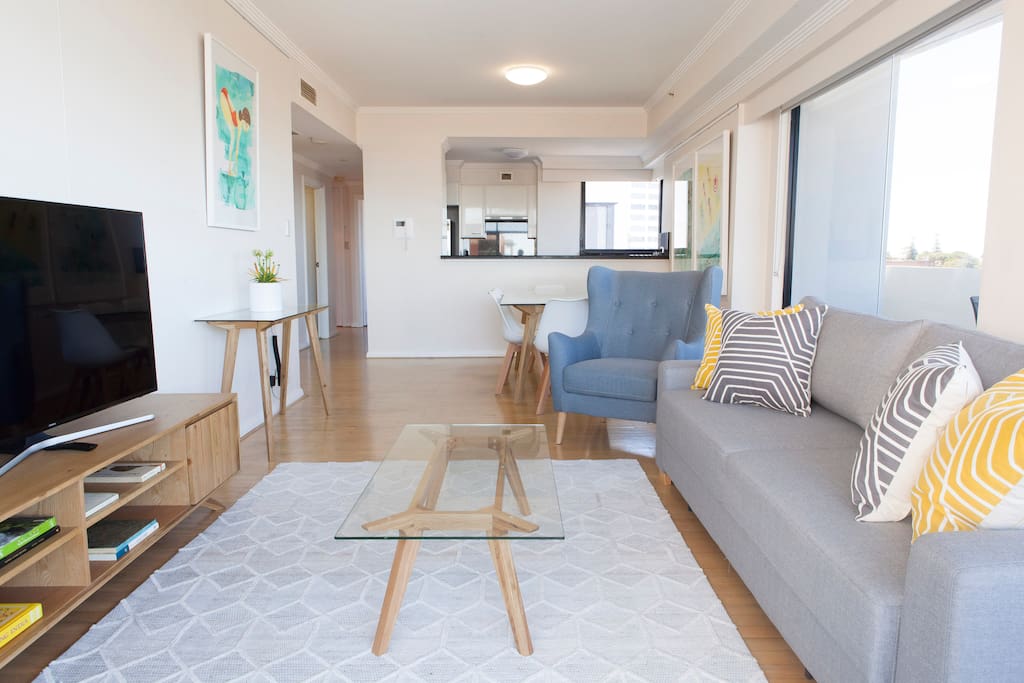 Open plan living, dining and kitchen