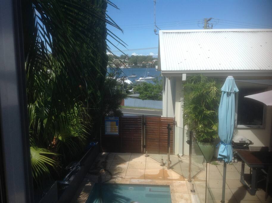 Overlooking pool and lake