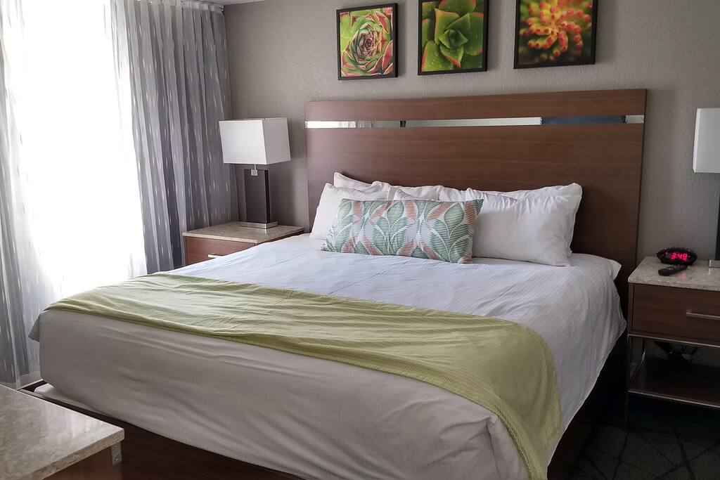 King bed with attached bathroom