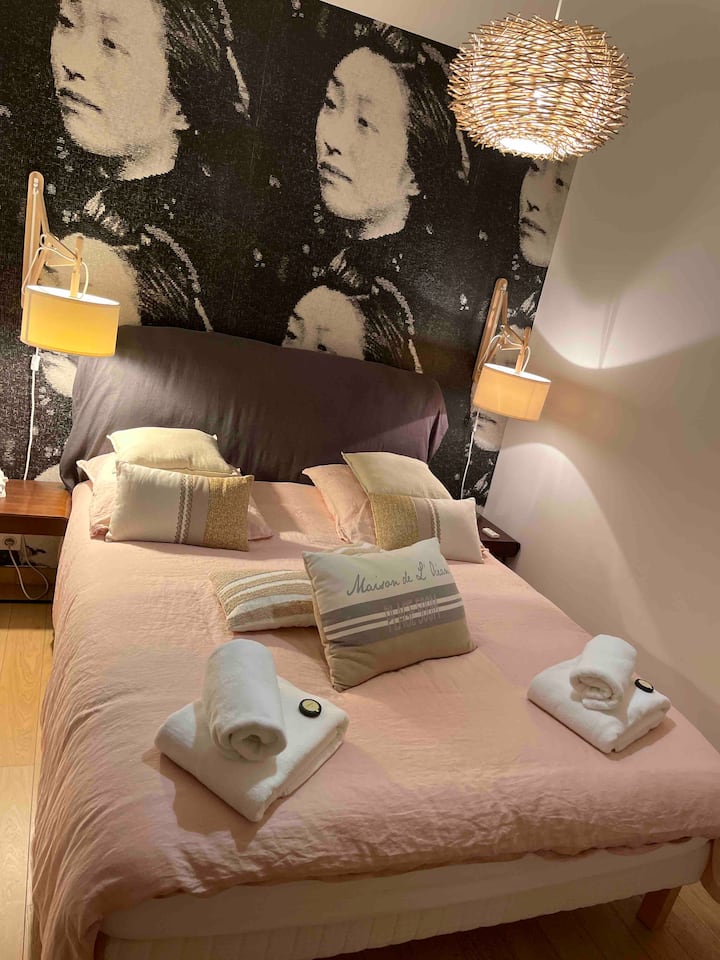 Chambre en lin rose poudrée