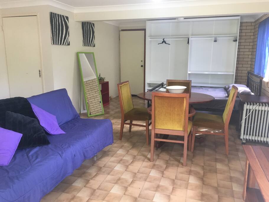 Large studio with queen bed and sofa bed, own kitchen, private bathroom and separate entrance.