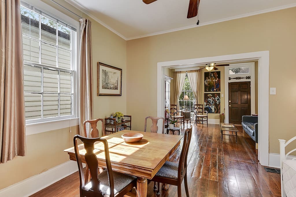 View of large dining room looking into living room.