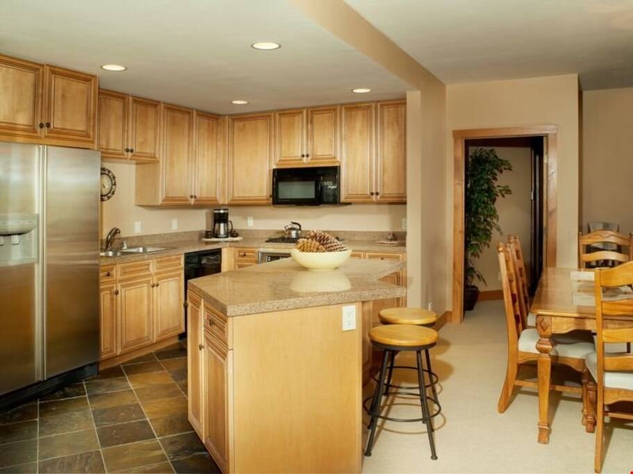 The open-plan layout of the condo is great for entertaining