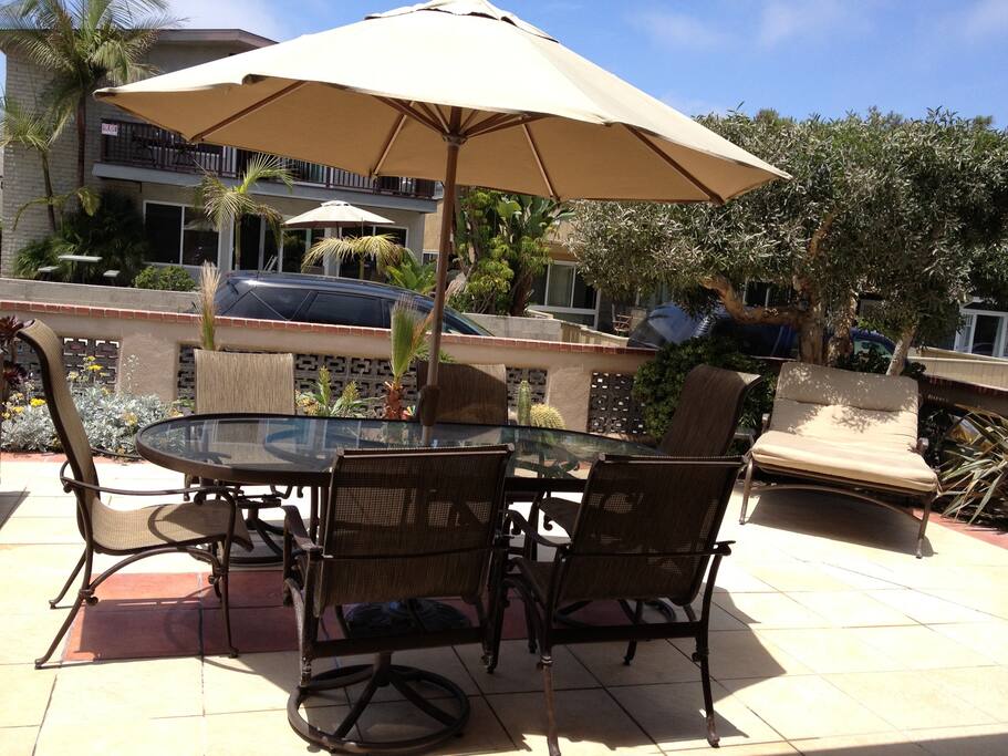 Patio table and lounge.